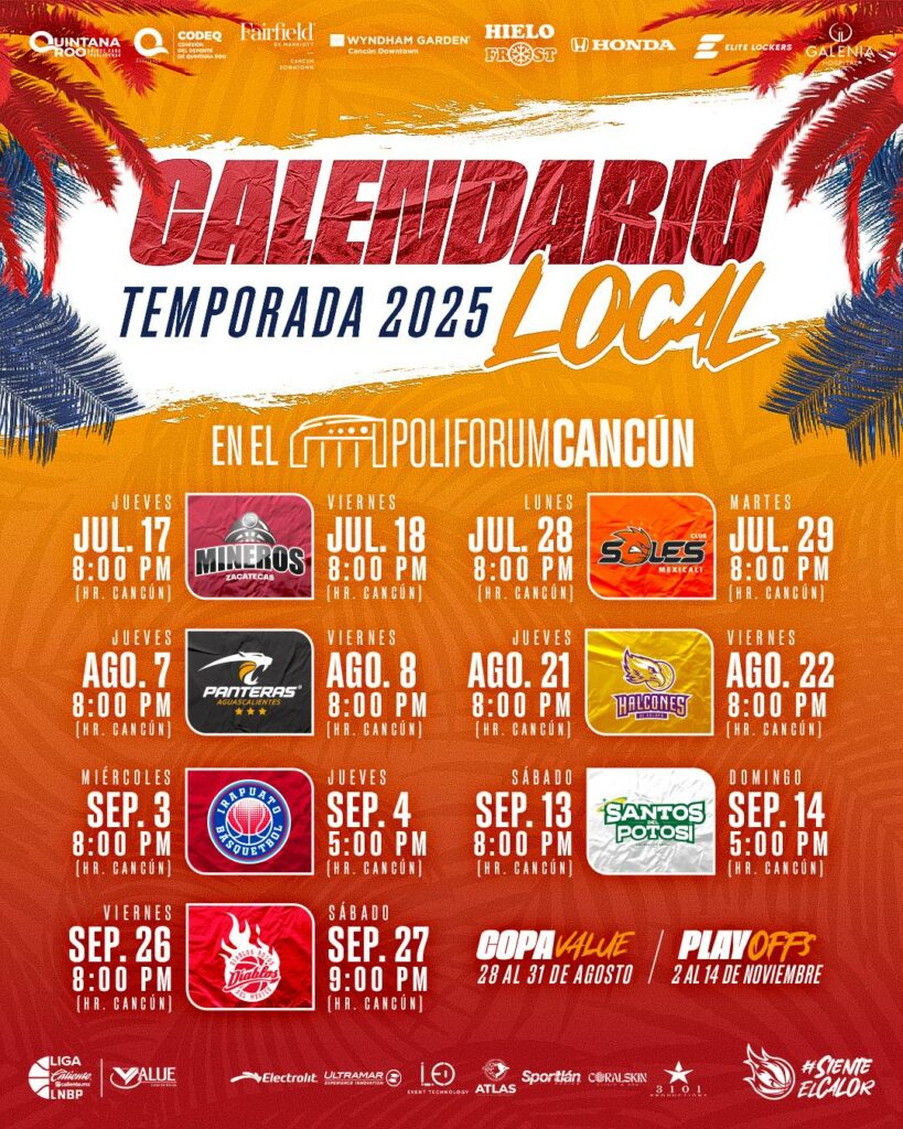¡Destapa El Calor de Cancún su calendario de juegos para la Temporada 2025 Varonil de la Liga LNBP!