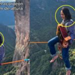 Joven se vuelve viral al tocar el acordeón a 100 metros de altura, sentado sobre una cuerda