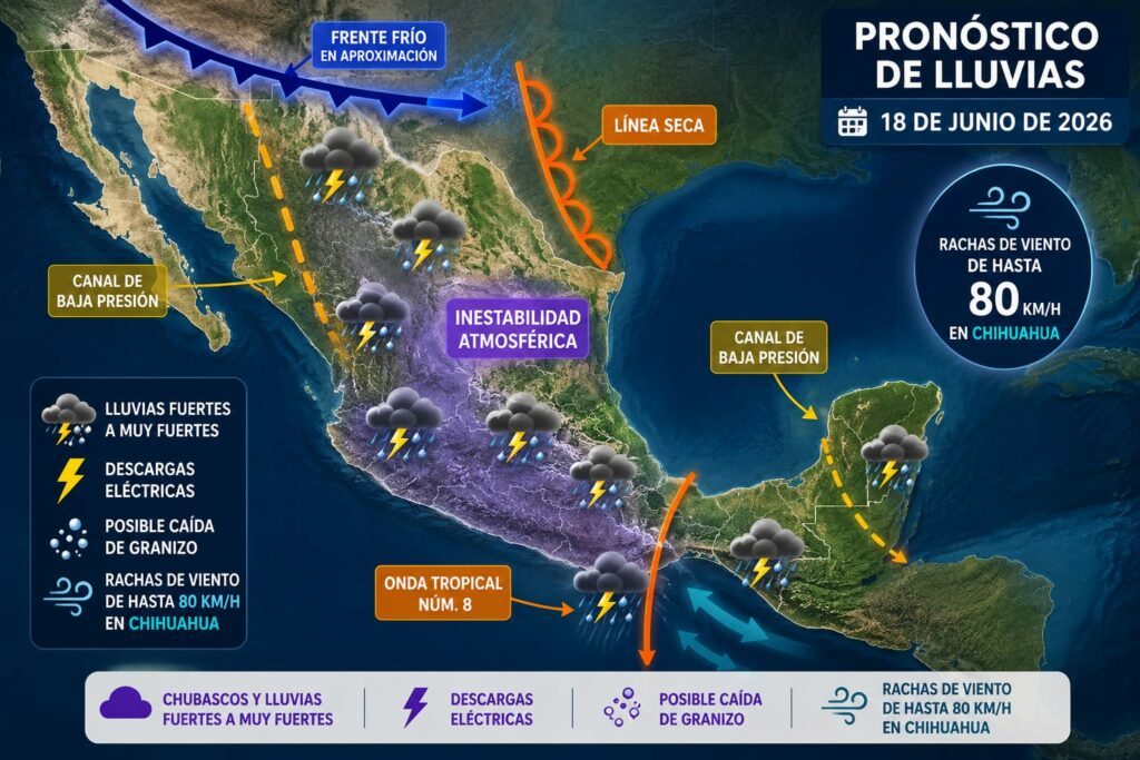 Pronostican lluvias muy fuertes en el centro, sur y sureste del país