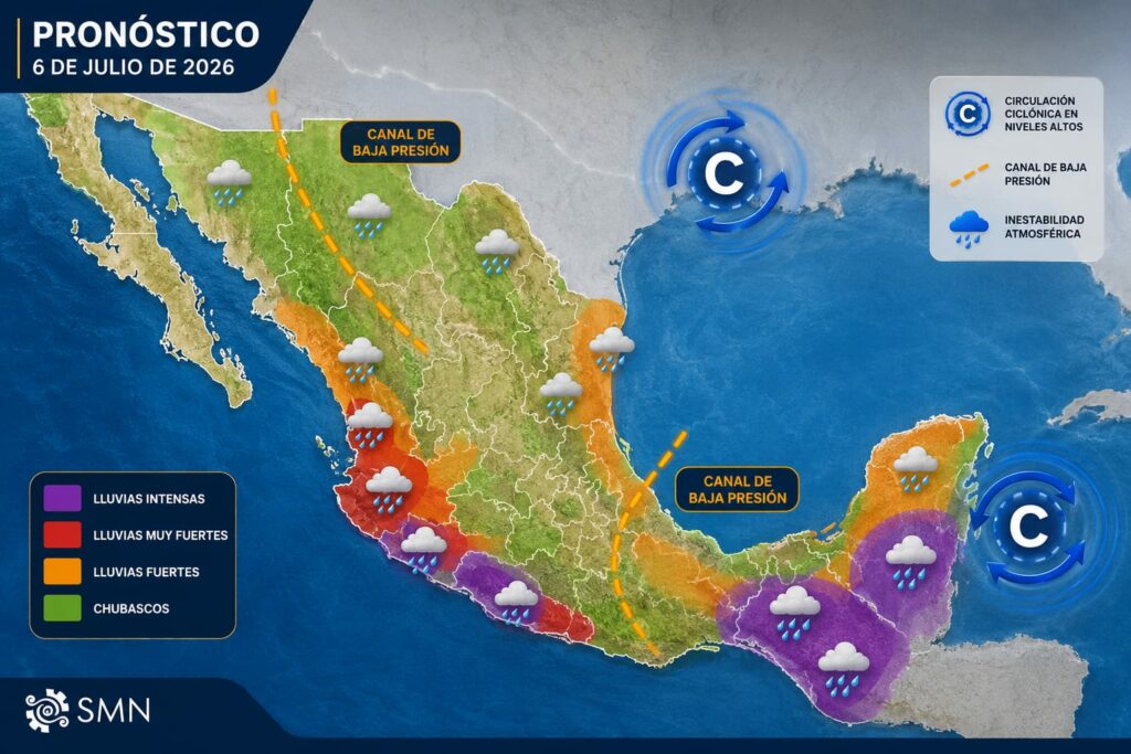 Pronostican lluvias de fuertes a muy fuertes en el sureste de México y la Península de Yucatán
