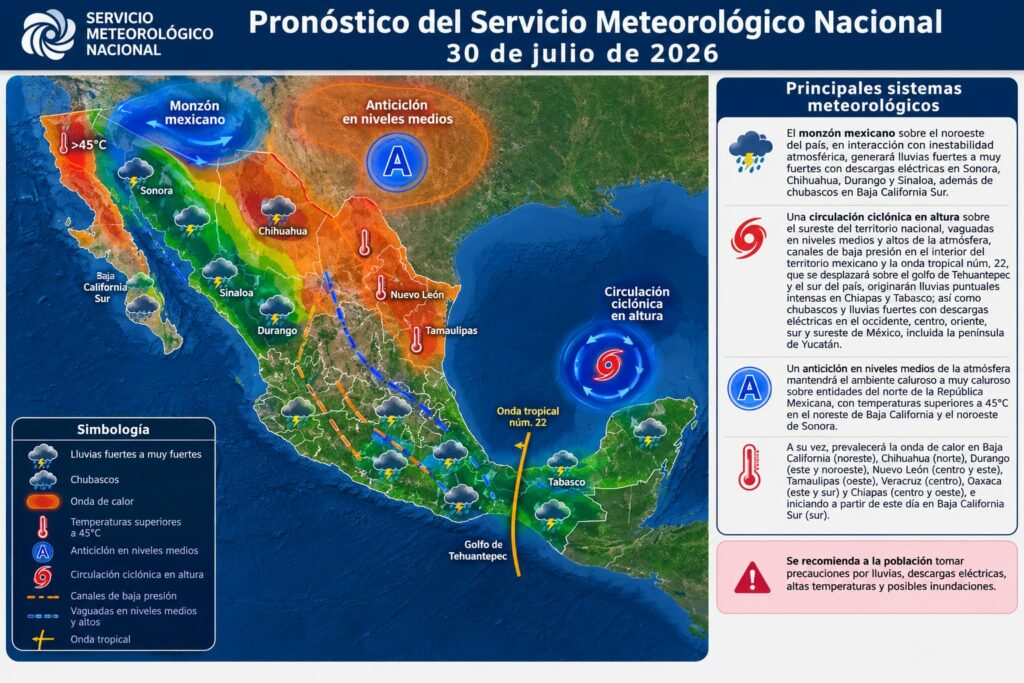 La onda tropical número 22 se desplazará sobre el golfo de Tehuantepec y el sur del país