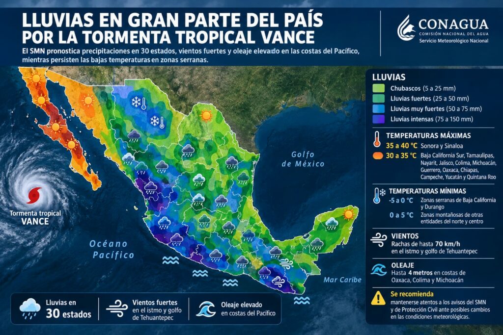 Lluvias en gran parte del país por la Tormenta Tropical «Vance»